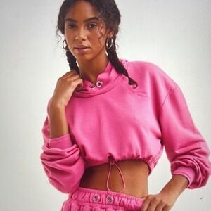 For‎ Love And Lemons Ellie Pink Cropped Hooded Sweatshirt S Leisure Drawstring